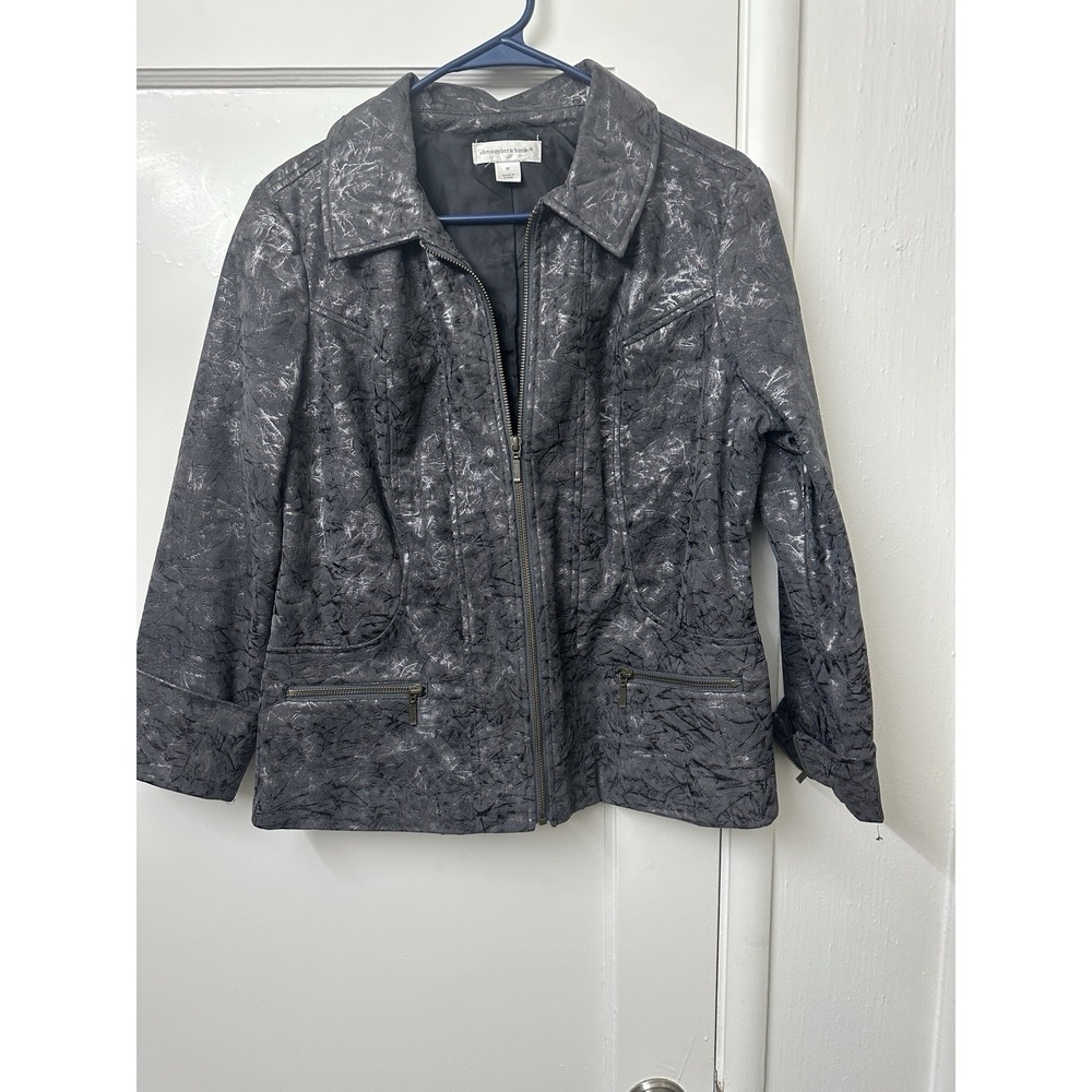 Christopher & Banks Gray‎ Full Zip Collared Jacket Silver Metallic Size Medium